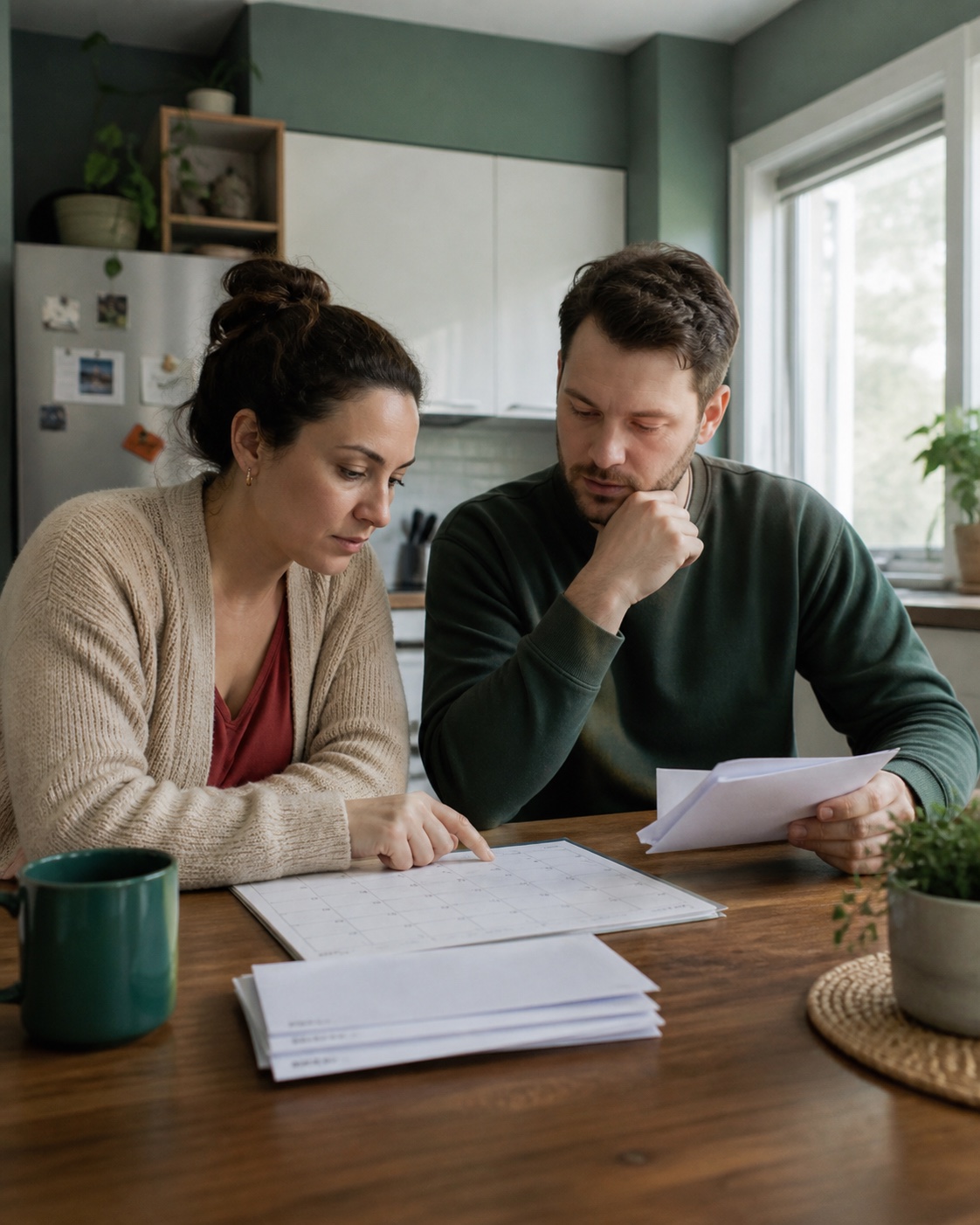 Two people calmly reviewing everyday plans together at home